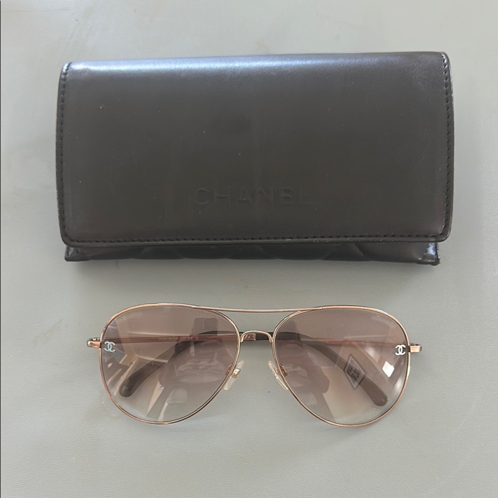 CHANEL Brown Aviator Sunglasses with Chanel Case